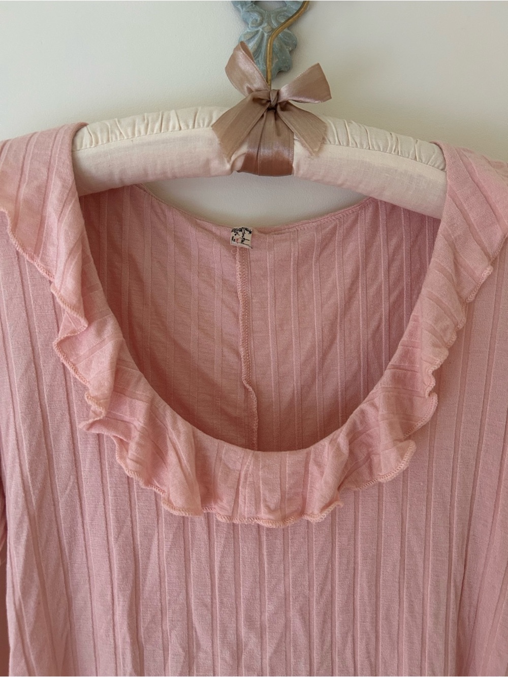 Intimately Blush Pink Ribbed Knit Top with Ruffle Neckline - Picture 2 of 10